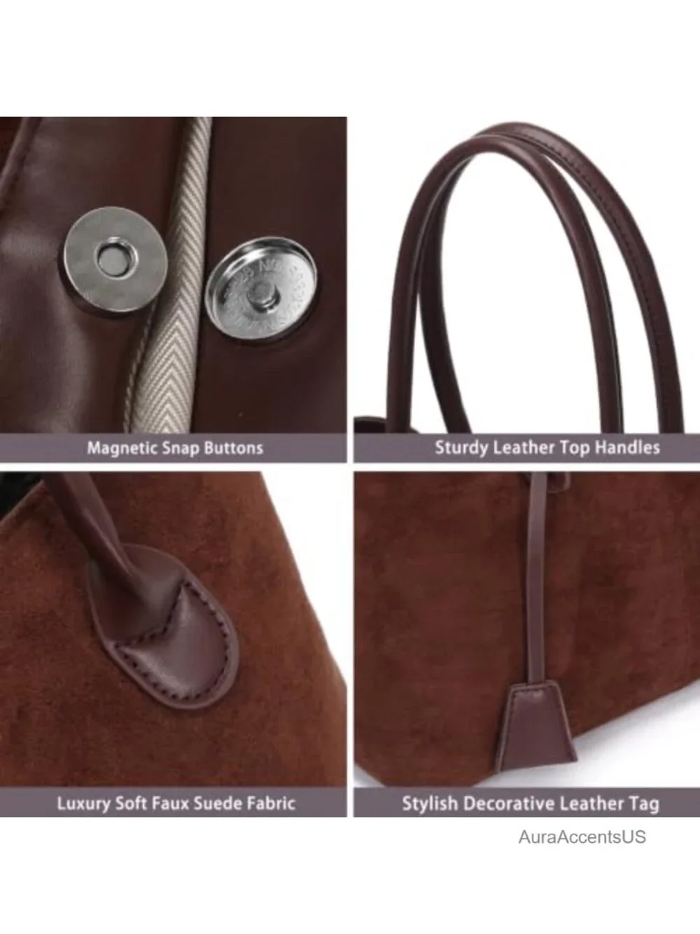 Vintage Slouchy Faux Suede Tote Bag for Women Retro Hobo Shoulder Handbag